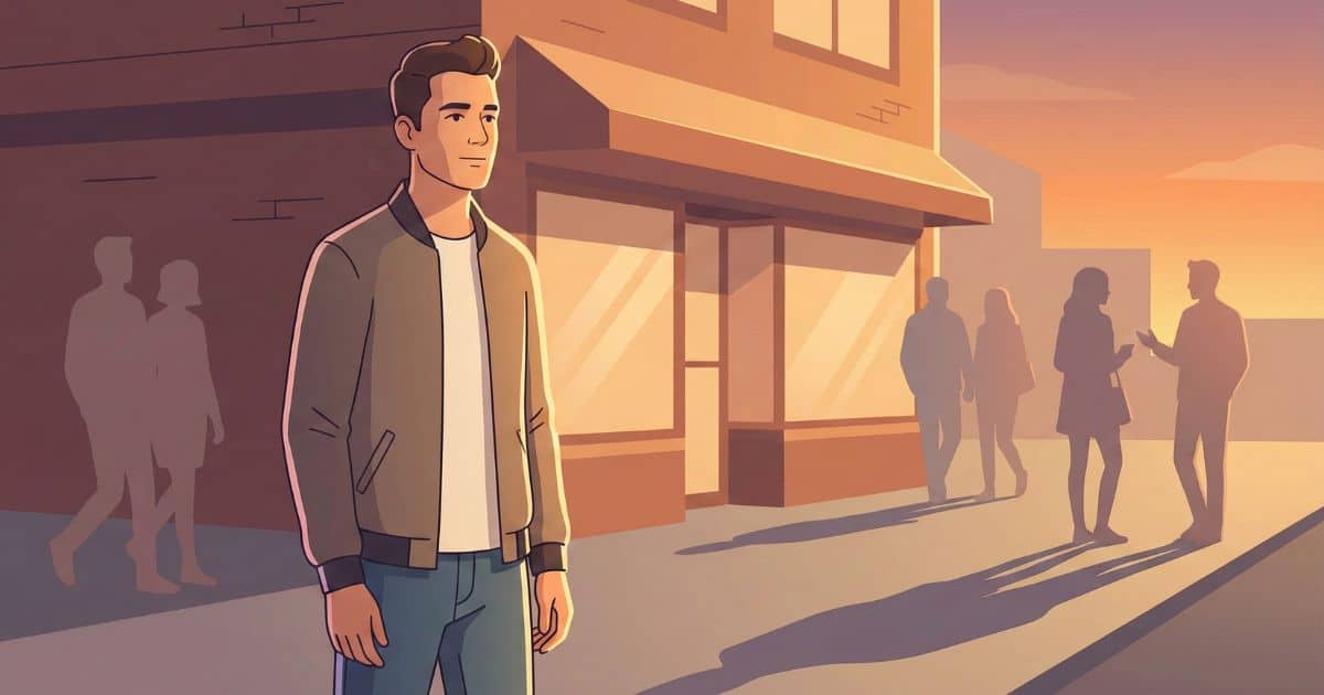 Vector illustration of a respected entrepreneur standing in front of a neighborhood storefront at golden hour, symbolizing legacy, leadership, and community impact inspired by Nipsey Hussle quotes.