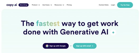 Copy.ai Website Home Page Screenshot