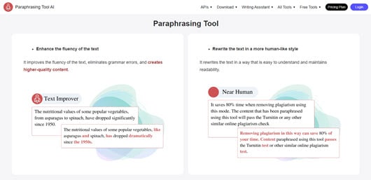 Paraphrasing Tool Website Home Page Screenshot