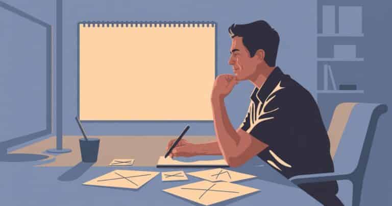 Entrepreneur sitting at a desk in soft morning light experiencing a breakthrough marketing insight, symbolizing strategic clarity and business growth inspired by top digital marketing experts.