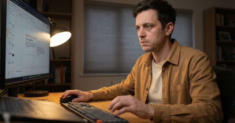 Gamma AI course creator adjusting misaligned slide layout at home office desk