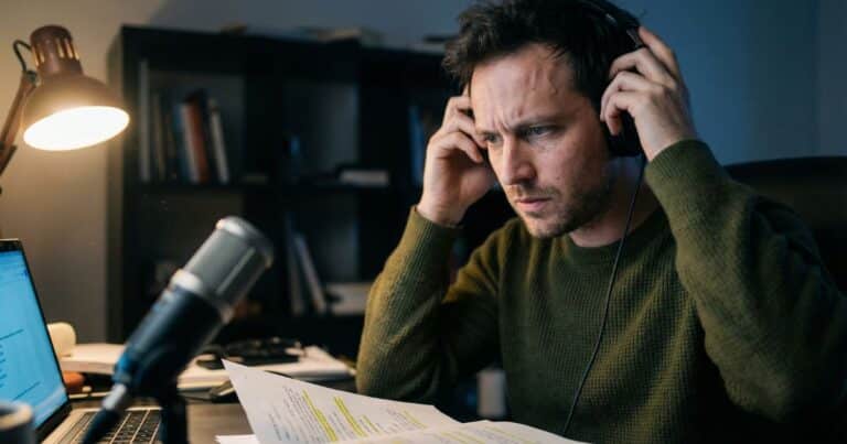 VSL script rewrite frustration as founder pauses recording in late-night home office studio