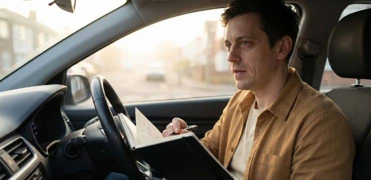 Design Professional Slides Instantly Gamma AI course creator writing presentation outline in parked car at sunrise moment