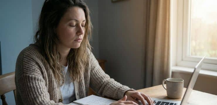 Midday Overwhelm - Inbox Pressure Small business owner facing overflowing email inbox at desk during mid-afternoon overwhelm