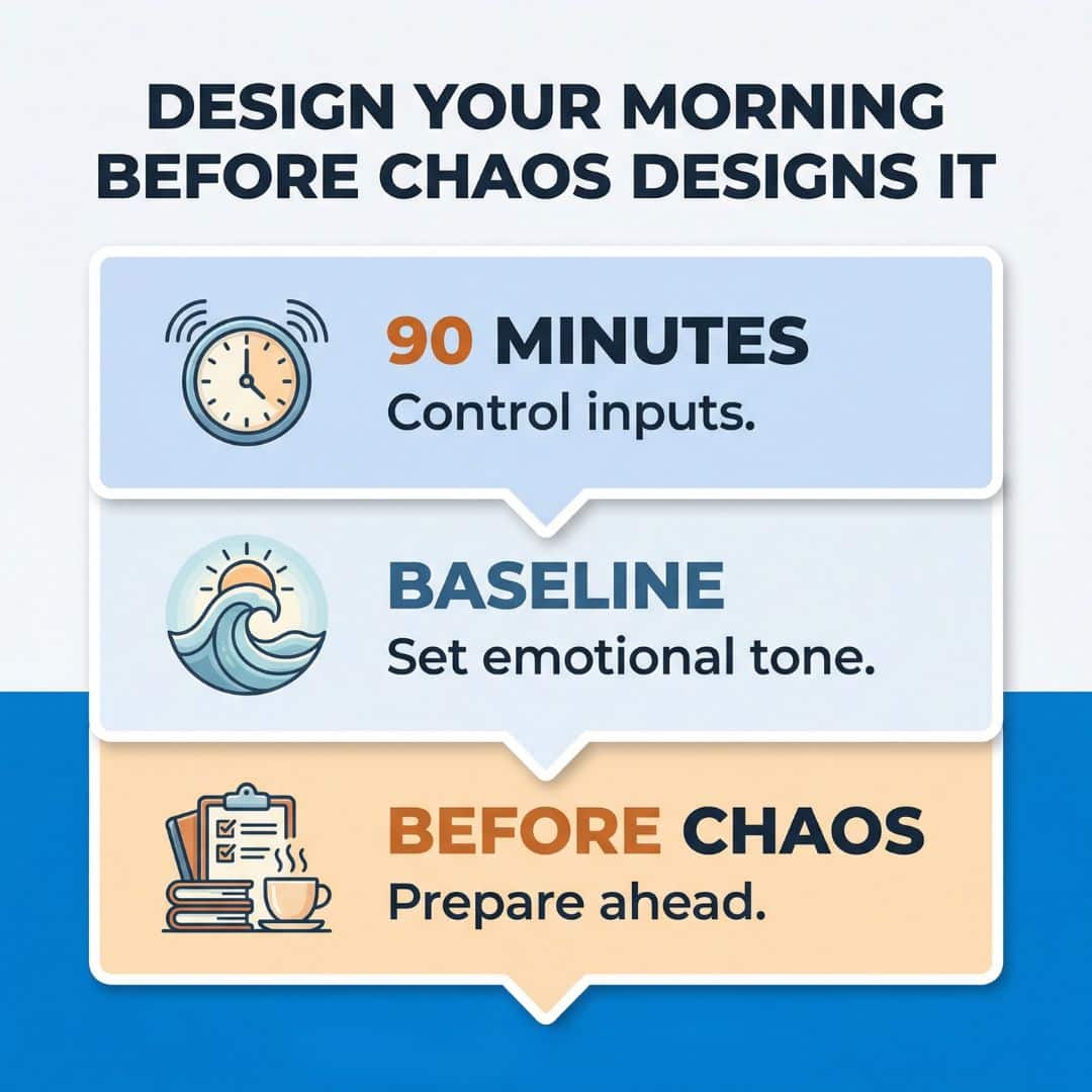 Inspirational Quotes to Start Your Day Strong First 90 minutes pre-load decision filter before 14 urgent things feel equally important by 9am
