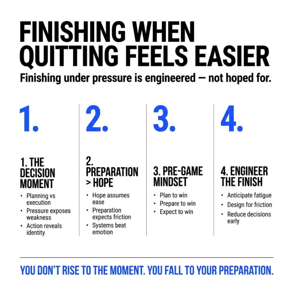 Success quotes for finishing infographic showing preparation vs hope framework for resilience under pressure