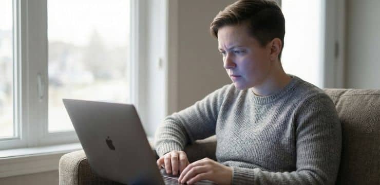 Dominate the AI Search Era AI search results visibility issue, creator reviewing chatgpt answer on laptop at home realizing missing content