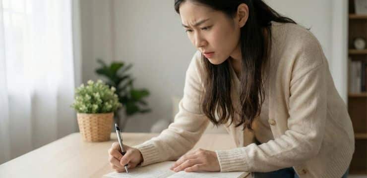 Your Video, Our Search Results SEO content strategy for blog ranking, a female content creator outlining structured article with keyword intent at desk