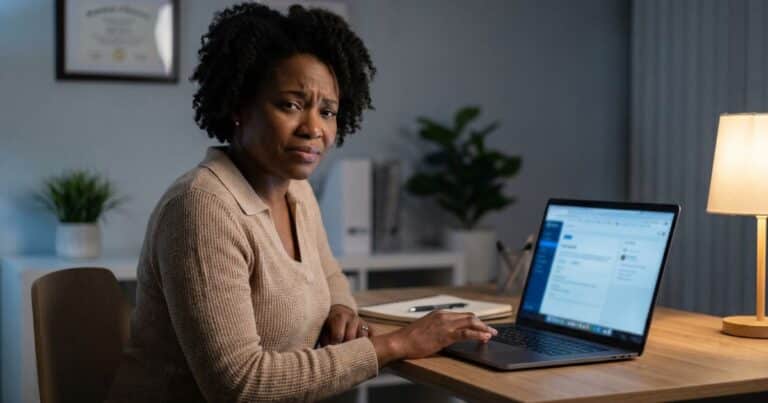 Psychiatric nurse practitioner checking Google Business Profile rankings at night stuck outside top local search results